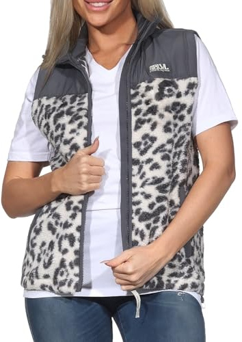 Sublevel Damen Teddy-Fleeceweste Sherpa Teddyweste mit Leopardmuster LSL-541