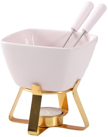 mophrati Modernes Käsefondue Set für zwei Personen mit 1 Tasse, aus hitzebeständiger Keramik, bruchfest, inklusive Schokoladenfondue Becher, Rosa+Gold