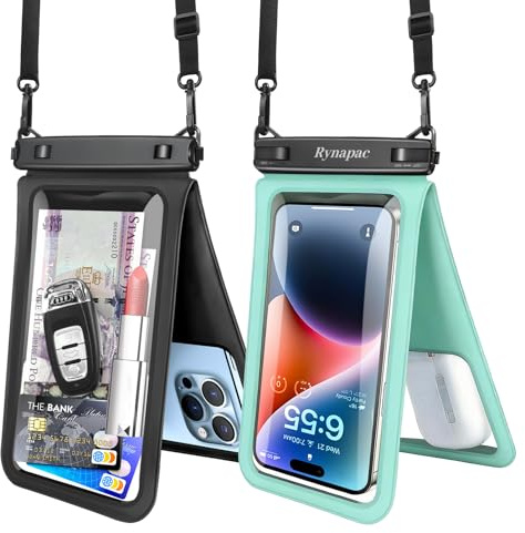 Rynapac IPX8 wasserdichte Handyhülle 8 Zoll, 2 Stück Wasserfeste Tasche | Doppeltes Taschen, Hohe Empfindlichkeit, Unterwasserfotografie, für iPhone 17 16 15 14 Pro Max, Strand Schnorcheln Schwimmen