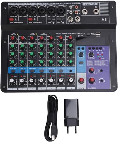 Console di missaggio audio ZenithAur con streaming Bluetooth, mixer da studio digitale a 8 canali con alimentazione +48 V per performance live e set DJ iOS/Android