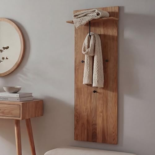 MCA Garderobenpaneel HWC-P55 Massiv-Holz Ablagefläche Haken, Eiche