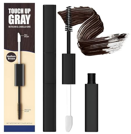 Haarmascara, 7mlx2 Haar Mascara, 2 in 1 Natürliche Haaransatzfarbe für Männer und Frauen, Einfache Bedienung, Geeignet zum Nachfärben des Haaransatzes und Abdecken Grauer Haare, Mittelbraun