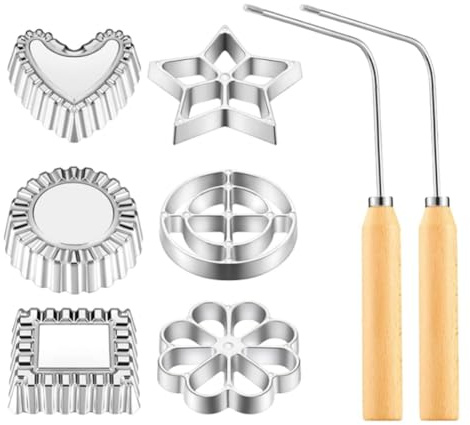 Wanjorlay 8Pcs Rosettes Timbale Set Rosette Iron Set with Handle, Flower Bunuelos Cookie Maker Mold, Funnel Cake Maker Set Kit