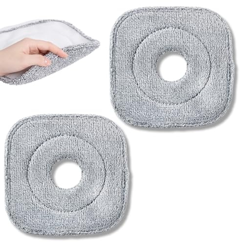 Alinw 2 Pack Spin Mop Replacement Pads for Square Mop and Bucket, Washable Microfiber Heads for Home Floor Cleaning (Grey)