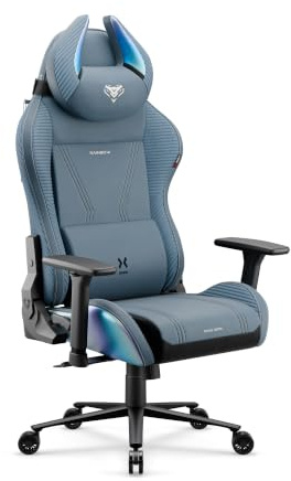 Diablo Silla Gaming Ergonomica de Tela Silla Gamer Reclinable para PC Oficina Setup Gaming con Reposabrazos 3D Soporte Lumbar Reposacabezas Profesional hasta 140 kg Rainbow Blue