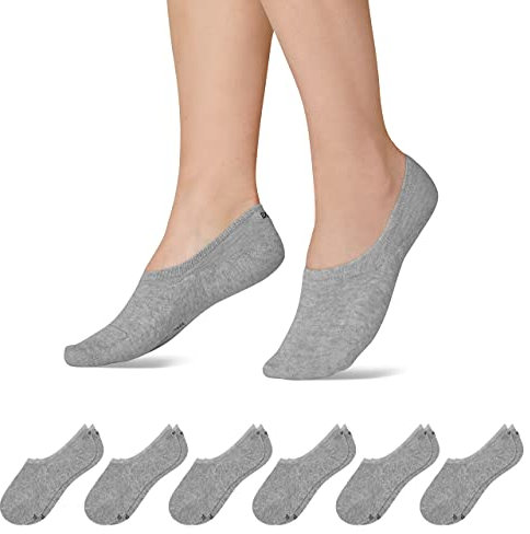 Snocks Füßlinge für Damen und Herren aus Bio-Baumwolle 6 Paar - Rutschfeste und unsichtbare Sneakersocken - Kurze Socken Gr. 39-42 - Farbe Hellgrau