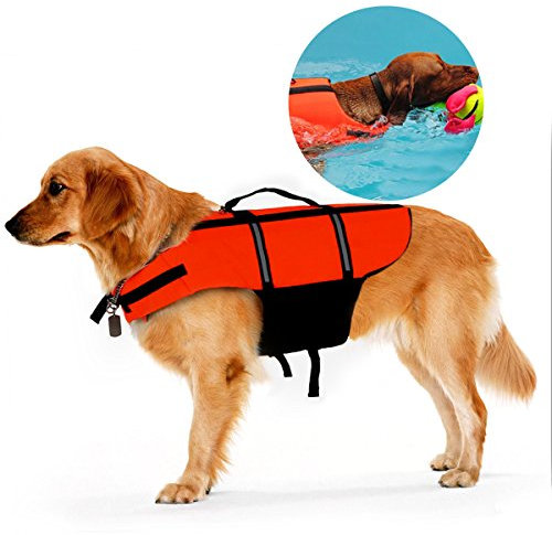 Carloo Salvagente per Cani, Giubotto di Salvataggio per Cane, Superiore Cane Salvagente Gilet Giubbotto di Salvataggio Autogonfiabile per Animale Domestico (M, Orange-M)