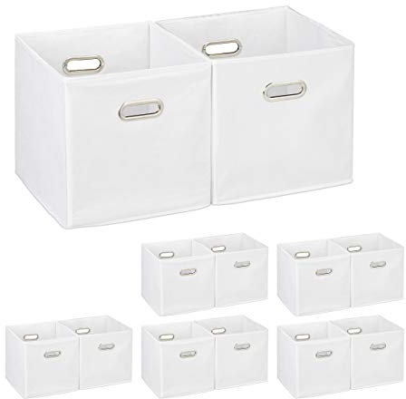 12 x Aufbewahrungsbox, Regalkorb ohne Deckel, Faltkiste mit Griff, Regalbox faltbar, Stoffbox quadratisch, 30 cm, weiß
