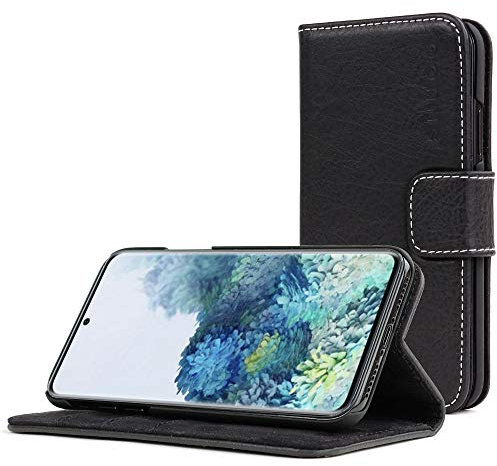 Snugg Schutzhülle für Samsung Galaxy S20 Ultra – Etui aus Leder mit Kartenschlitzen und Ständer – Legacy-Kollektion, Flipcase, Handyhülle in Schwärzestes Schwarz