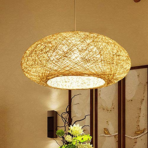 YUPIN Hängeleuchte Vintage Pendelleuchten E27 Hängelamp Retro Pendellampe Natürlichen Bambus Gewebt Rattan Industrial Höhenverstellbar Restaurant Teestube Cafe Lampenschirm Kronleuchter Leuchten,51cm