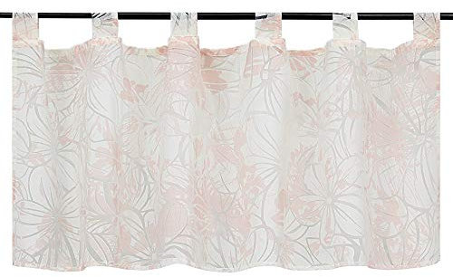 HeichkelL Voile Scheibengardine mit Ausbrenner Blumen-Motiv Transparente Küche Gardine mit Schlaufen Moderne Bistrogardine für Küchenfenster Rosa HxB 45x120 cm