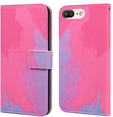 Flip phone case for Iphone 7 PLUS Iphone 8 PLUS PU Leather Wallet Card Slots Flip Case Watercolor Gradient Ramp Graffiti Art Printing with Stand Function Magnetic Protective Cover (Pink Purple)