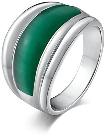 Banemi Vintage Opal Ring, Edelstahl Herren Ornamente Ring Grün Irregulär Opal Versprechensring für Herren Größe 54 (17.2)