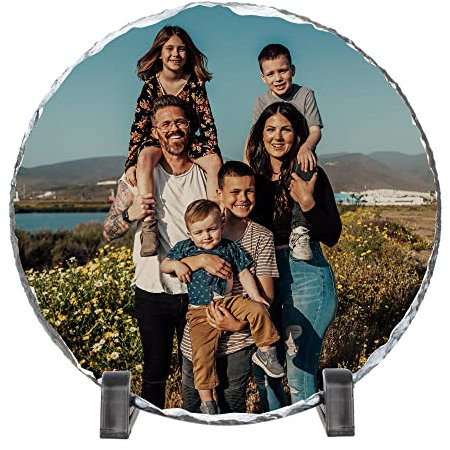 MEGAUK Schieferplatte mit Foto Bedrucken Lassen - Personalisiert Fotodruck Schiefer mit Ständer - Bedruckte Schiefertafel mit Bild Wunsch-Foto - Fotogeschenk Selbst Gestalten (Kreisförmig)
