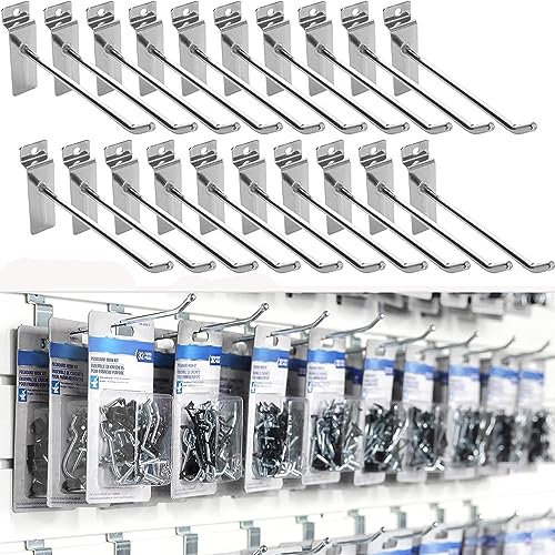 ybaymy Lot de 100 crochets de suspension pour panneaux muraux en lattes de 25 cm pour magasin, garage, magasin de détail