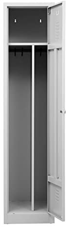 Schrank & Stuhl Spind – Metallspind mit einem Abteil in 180 x 41,5 x 50 cm, inkl. Hutboden, Trennwand und Drehriegelverschluss, Lieferung komplett montiert, Grau