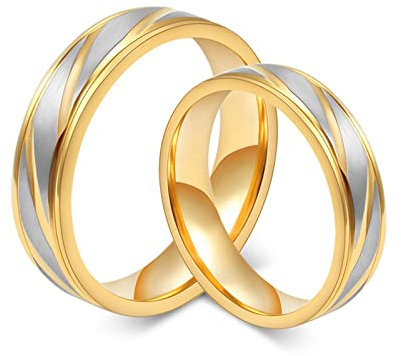 Trauringe Edelstahl Vergoldet Paarpreis, Ringe Verlobung in Paare Gold 6MM 4MM Matt Bicolor Kein Stein Freundschaftsringe Partnerringe Damen Gr. 49 (15.6) & Herren Gr. 57 (18.1)