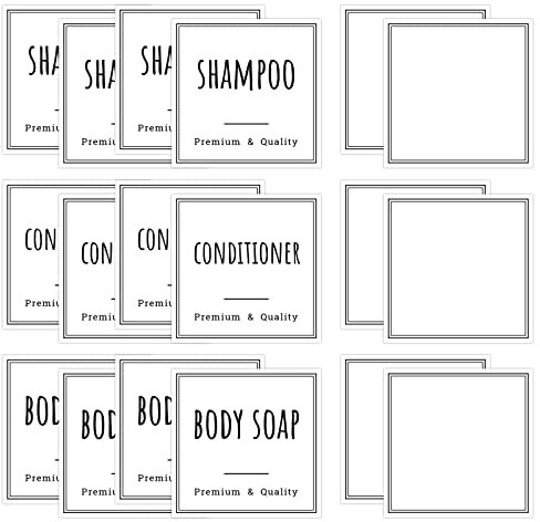 Segbeauty Seifenspender Aufkleber Set, 2 Blatt Etiketten zum Beschriften und 4 Blatt Bedruckte Etiketten mit Shampoo Conditioner Body Soap,Leeres Beschreibbarer Wasserfest Sticker für Küche Badezimmer