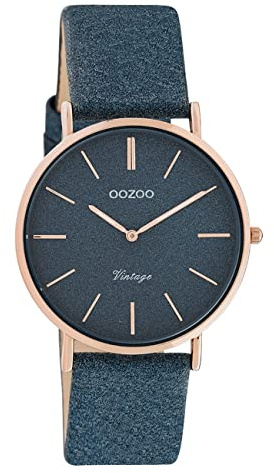 Oozoo Damen Armbanduhr dunkelblau Analog C20203 Vintage Series Lederarmband UOC20203 Analoguhr
