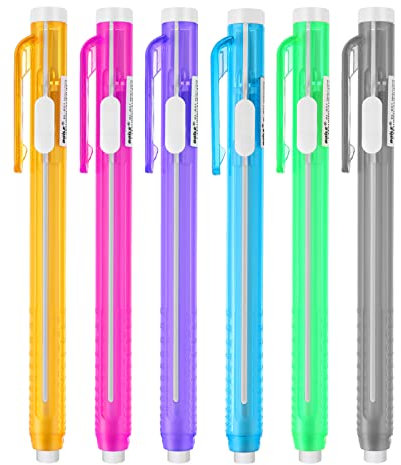 Cobee Radiergummi in Stiftform - 6 Versenkbare Klick-Radierer Mäppchen für Kinder, Schüler, Lehrer, Künstler - Zum Malen, Schreiben in Schule und Zuhause (B)