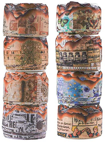 KRUCE 8 Rolls Retro Washi Tape Aufkleber, ästhetisches dekoratives Band für die Kartenherstellung, Scrapbooking, Journaling, Kunst und Handwerk Projekte, Collage, Fotoalbum