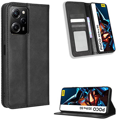 Fitudoos Handyhülle für Xiaomi Poco X5 Pro 5G Hülle Leder, Handyhülle für Xiaomi Poco X5 Pro 5G Hülle Leder Flip Case Brieftasche Etui - Schwarz