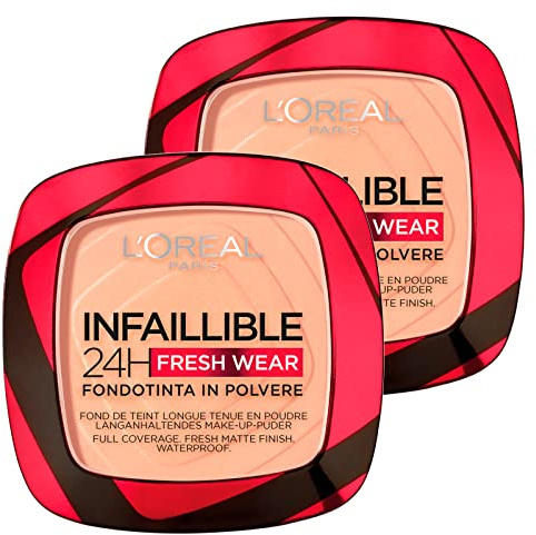 L'Oréal Paris Infaillible 24H Fresh Wear Puder Foundation, wasserfest, ultra deckend, langanhaltend, mattierend und atmungsaktiv, Farbe 245 Golden Honey – 2 Kosmetika