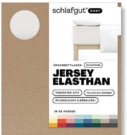 Schlafgut Easy Jersey Elasthan Boxspring Spannbettlaken 120x200 bis 130x220 Sand Light, Spannbetttuch aus superweicher Baumwolle mit Elasthan | Bettlaken, Spannbetttuch 130x200, 130x220 cm, Sand, Boxspringbett, bis 40 cm Steg, Baumwolle Elasthan