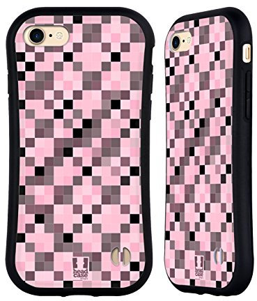 Head Case Designs Schwarz Und Pink Pixel Muster Hybride Handyhülle Hülle Huelle kompatibel mit Apple iPhone 7/8 / SE 2020 & 2022