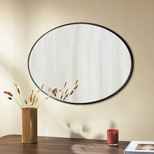 WDWRITTI Wandspiegel 50x70cm Spiegel mit Schwarz Metallrahmen, Badspiegel HD Groß Kosmetikspiegel Rund Rechteckiger Metall Rahmen Spiegel für Badezimmer Wohnzimmer Waschräume Schlafzimmer
