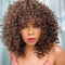 PORSMEER Lockige Afro Perücke Braun Natürliche Kunsthaar mit Pony für Frauen Schulterlänge Afro Kinky Curly Bob Wig Volume für Schwarze Damen,14 Zoll