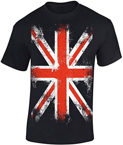 Baddery England Tshirt Herren - Union Jack - Großbritannien Flagge T-Shirt - UK Great Britain Shirt (Schwarz 6XL)