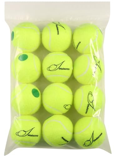 insum Tennisbälle für Anfänger, für Kinder, Jugendliche oder Erwachsene, Green Dot 78, Stufe 1 (geringe Kompression, 25 % langsamere Ballgeschwindigkeit), Filzbälle, 12 Stück