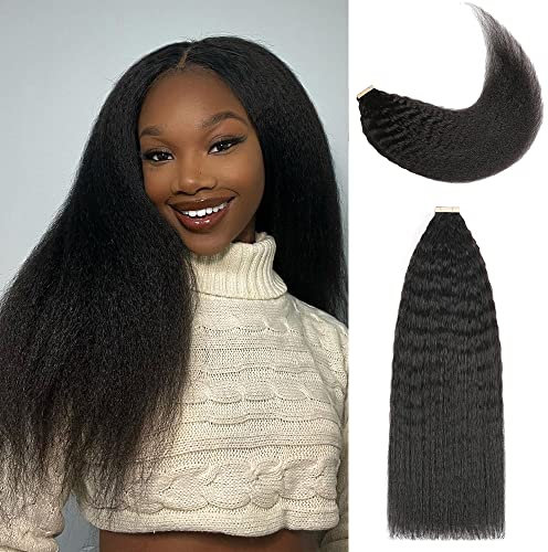 YDDM Schwarze Frauen tape extensions echthaar schwarz Kinky Straight Tape in haarverlängerung echthaar tapes unsichtbare extensions echthaar tape extensions echthaar 20 Zoll 60 stück 150G