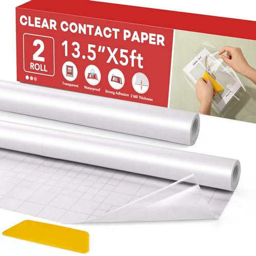 Lot de 2 rouleaux de papier contact transparent, couverture de livre en plastique, 34,3 cm x 1,5 m, papier contact à décoller et à coller, protecteur de papier autocollant transparent pour travaux