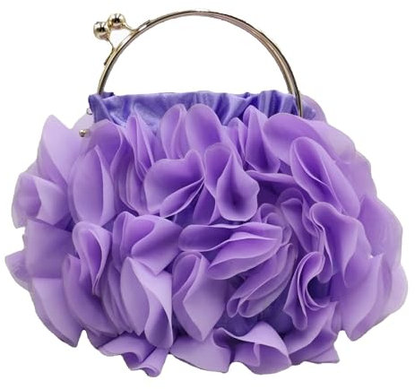 DBromanticArt Abend Clutch für Damen, Blumenmuster Satin Handtasche mit abnehmbarem Riemen für Hochzeit, Party, Abschlussball,Schultertasche, Lila