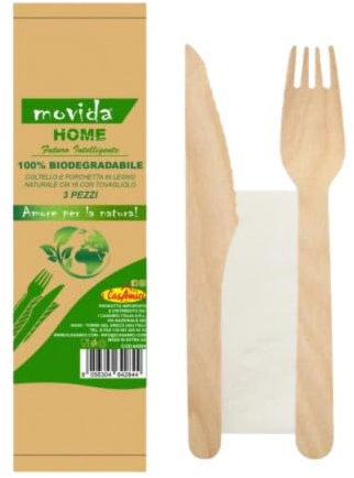 SOLEPLASTIC Bis De Couverts Jetables En Bois Avec Serviette Bis De Couverts Jetables Fourchettes En Bois Jetables Couteaux Jetables Jetables Couverts Biodégradables 16 Cm Couverts Compostables
