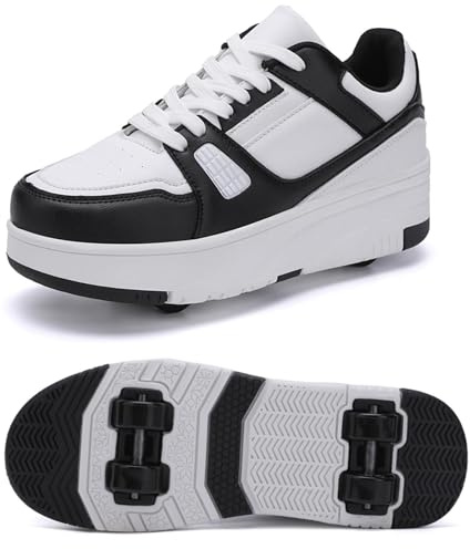 XRDSHY Schuhe mit Rollen für Kinder 4 Rollen Skateboardschuhe Sportschuhe Jungen Mädchen 2 in 1 Multifunktionale Rollschuhe Outdoor-Laufschuhe, Schwarz-34EU