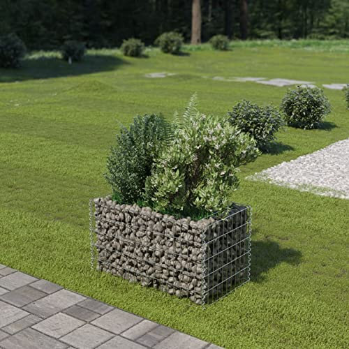 Homgoday Gabionen-Hochbeet Verzinkter Stahl 90×50×50 cm Rasen, Garten Model143569