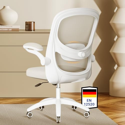 MELOKEA Schreibtischstuhl Bionische 4D-Lendenwirbelstütze, Bürostuhl Ergonomisch mit 100° hochklappbarer Armlehne, Office Chair Höhenverstellbar, Mesh Computerstuhl, Erfüllt EN12520-Normen, Grau beige