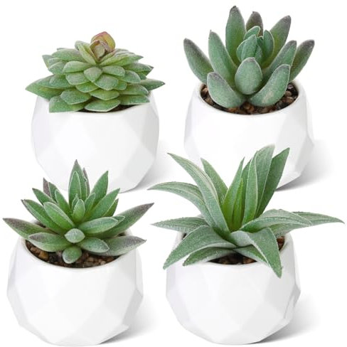 Dribotway Set of 4 Artificial Succulent Plants Mini Fake Succulents Plants Artificial Potted for Home Garden Office and Outdoor Decor (Green)