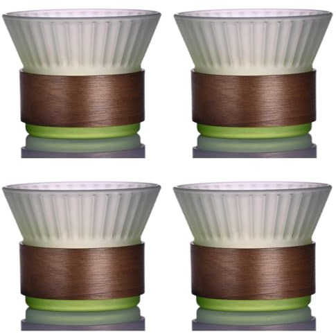 Oyayung - Vasos de cristal agua colores - Tazas de café - Juego de 4 (220 ml) - para matcha, café, agua, soda, cóctel, té, jugo y leche - con anillo de bambú(Verde esmeralda)