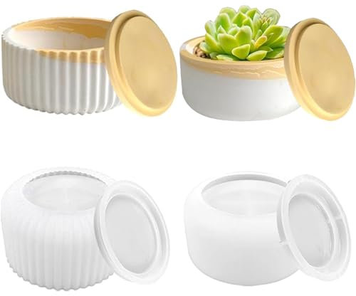 Roysmart 2 moldes de silicona para velas, moldes de silicona para fundición, portavelas, redondos, con tapa, soporte para velas, jarrón, moldes de silicona para candelabros, macetas, recipientes de