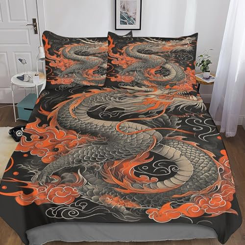 VDYNDYIW Chinese Long Dragons Kinder Bettwäsche Print Mikrofaser Bettbezug, Jungen Teens Bettwäsche Set Kinder Erwachsene, Weich Haltbar Atmungsaktive King（220x240cm）
