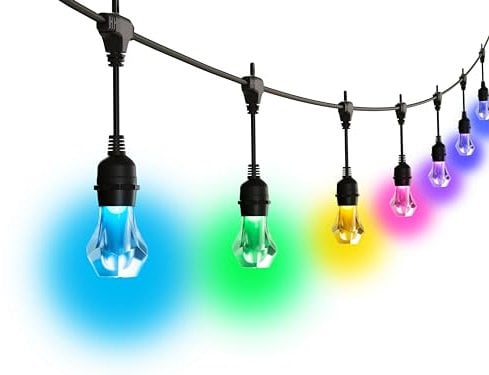 Nanoleaf Smart LED Lichterkette Außen 15m Starter Kit - 20 dimmbare RGBICW Gem Glühbirnen, IP65 wasserdicht, WLAN Kontrolle mit App und Stimme (Matter Alexa Siri Apple Google Home) Balkon Garten Party
