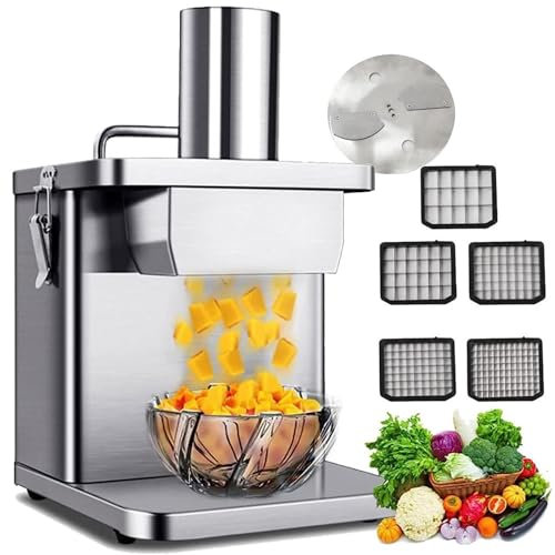 2 In 1 Electric Vegetable Dicer And Slicer Machine | Commercial 250w Vegetable Chopper Dicer Shredder | Electric Onion Dicer | Automatic Fruit Dicer Chopper W/ 6/8/10/12/15mm Blades ,Silver