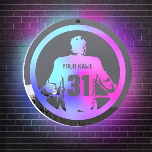 MYZQIFF Personalisierte Hockey Spiegel Neon Zeichen, Sport Eishockey LED Licht Up Neon Zeichen, Hockey Nachtlicht für Wand Dekor, Geburtstag Weihnachten Männer Kinder Jungen Hockey Geschenk