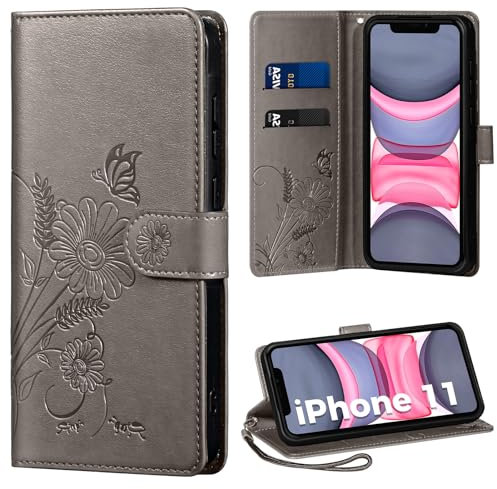 Thorhülle Handyhülle für iPhone 11 Hülle, Schutzhülle für iPhone 11 PU Lederhülle Tasche Flip Case Kartensteckplätzen Klapphülle Kompatibel mit iPhone 11 Hülle, Grau