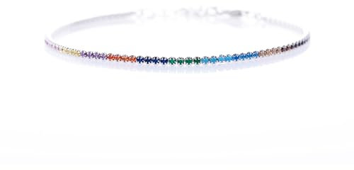 Lucoro - Tennisarmband für Damen, Sterlingsilber, 925, Zirkonia, Länge verstellbar, 16-19cm, minimalistischer damenschmuck, sehr feines armband, 1,8mm Stärke (Bunt/Silber)