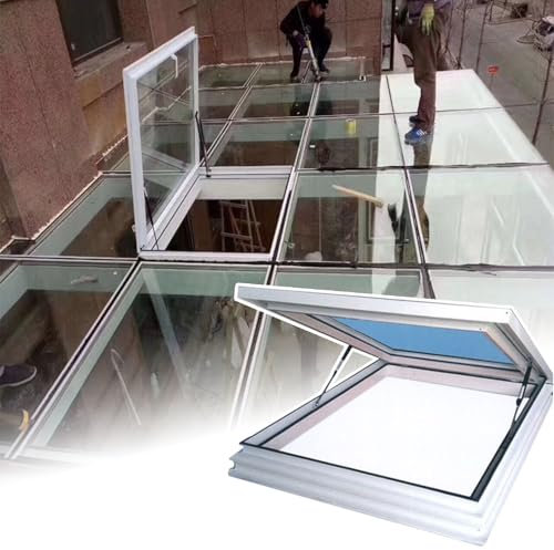 Finestre Finestra da Tetto Mansardata con Telaio in Alluminio Bianco, Finestra Seminterrata con Doppio Vetro Temperato, Lucernario per Illuminazione Naturale, Finestra Ventilazione Manuale(WxH 90x90cm